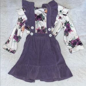Floral Ruffle longsleeve onesie with Purple overall skirt